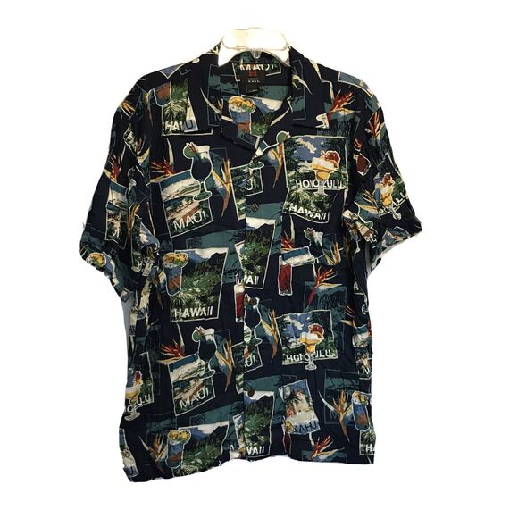 Emergency EXIT Hawaiian Button Up Collared Shirt ~ Sz M ~ Maui ~ Short Sleeve - Picture 1 of 4